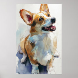 Póster corgi Pembroke galés acuarela