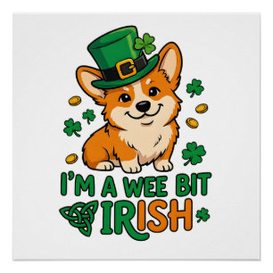 Póster Corgi Perro "Un Poco Irlandés" Divertido Día de Sa