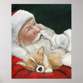Póster Corgi Puppy y Santa Dog Art Print