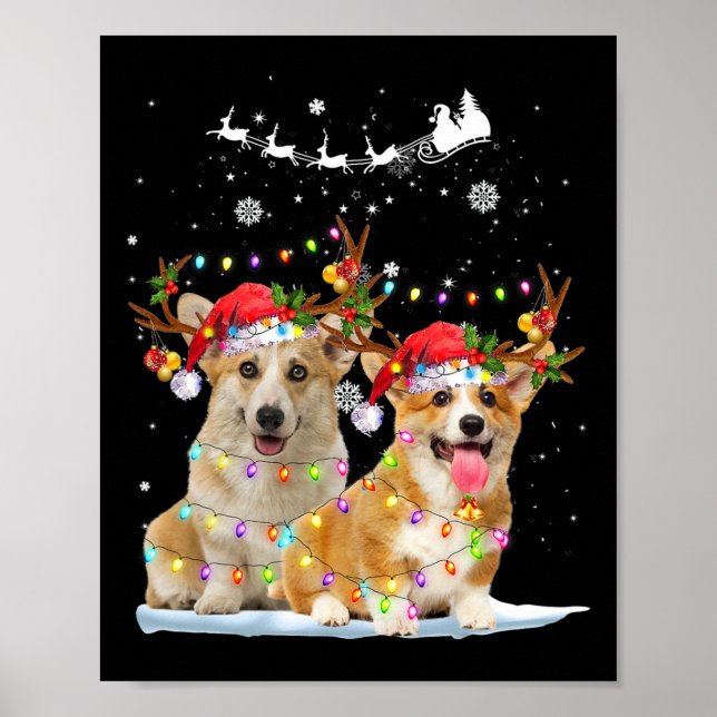 Póster Corgi Reindeer Santa Hat Xmas Navidades Xma (Frente)