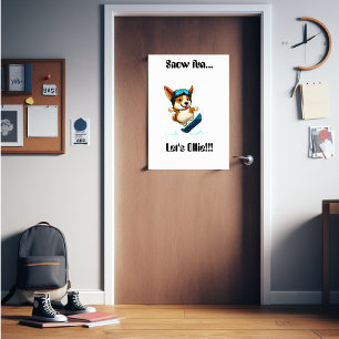 Póster Corgi snowboard divertido