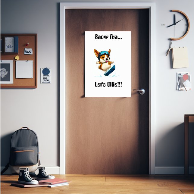 Póster Corgi snowboard divertido (For the teen who loves the snow!)