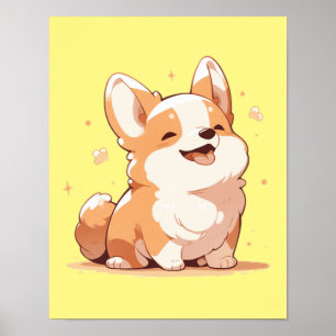Póster Corgi sonriente lindo -