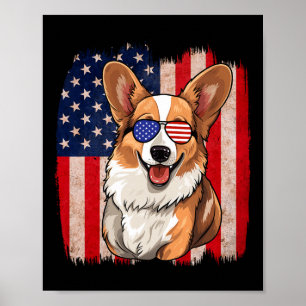Póster Corgi Sungles Bandera Estadounidense Patriótica 4 