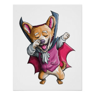 Póster Corgi vampiro haciendo dab Corgi de Halloween dive