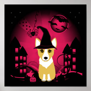 Póster Corgi Witch