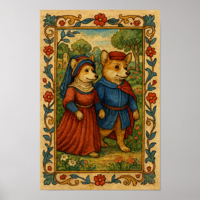 Póster Corgi's Out on a Stroll (Frente)