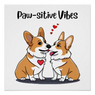 Póster Corgis Vibes enamorados