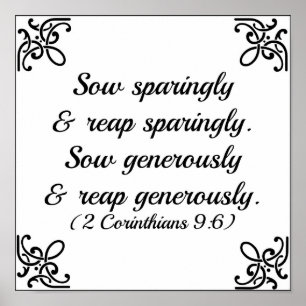 Póster Corinthians Bible sow sparingly and reap sparingly