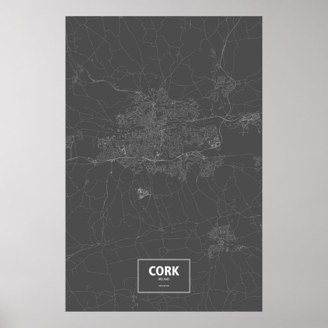 Póster Cork, Irlanda (blanco sobre negro) (Frente)