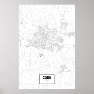 Póster Cork, Irlanda (negro sobre blanco)