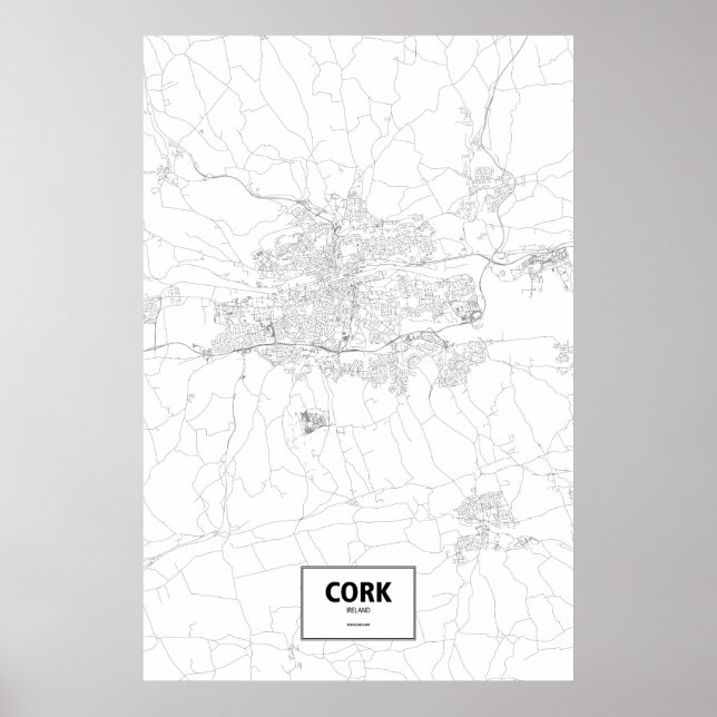 Póster Cork, Irlanda (negro sobre blanco) (Frente)