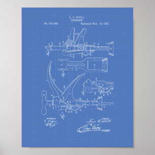 Póster Corkbolt 1897 Patent Art - Blueprint