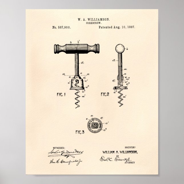 Póster Corkbolt 1897 Patent Art Old Peper (Frente)