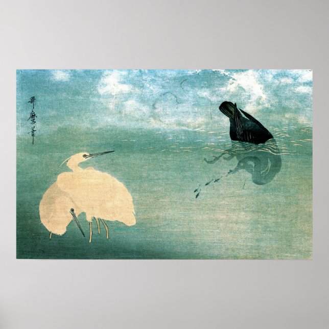 Póster Cormorán y garza blanca 1789 (Frente)
