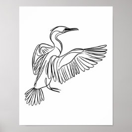 Póster Cormorant Line Art Irlandés Coastal Wildlife