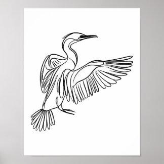 Póster Cormorant Line Art Irlandés Coastal Wildlife