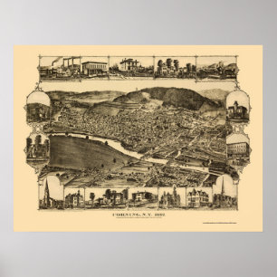 Póster Corning, Mapa Panorámico NY - 1882