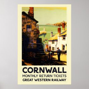 Póster Cornualles Inglaterra años 30 - Viajes Vintage Rei