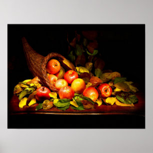Póster Cornucopia con manzanas