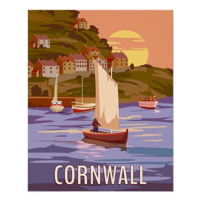 Póster Cornwall de afiches de viaje, Inglaterra de época (Anverso)