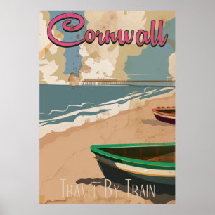 Póster Cornwall, poster de viajes vintage de Inglaterra