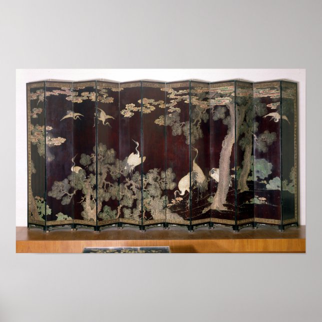 Póster Coromandel screen depicting cranes (Frente)