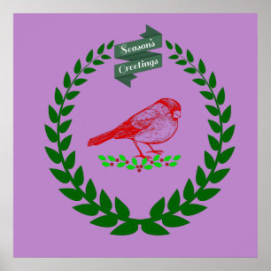 Póster Corona de acebo cardinal de temporada Resplandor l
