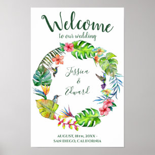 Póster Corona de bienvenida para boda en paraíso tropical