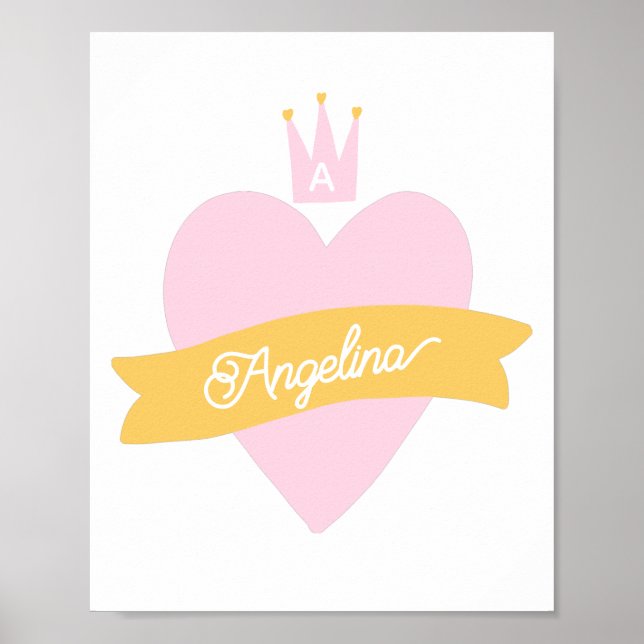 Póster Corona de corazón rosa monograma nombre princesa f (Frente)