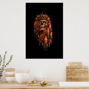 Póster Corona de cráneo gótico Halloween Rosas oscuras es