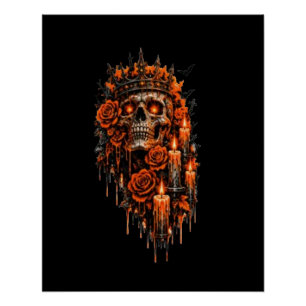 Póster Corona de cráneo gótico Halloween Rosas oscuras es