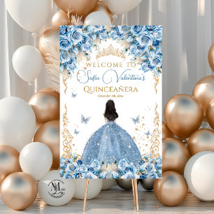 Póster Corona de cuento de hadas de oro azul bebé vestido