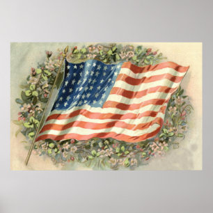 Póster Corona de flores de la bandera de EE. UU. Día de l