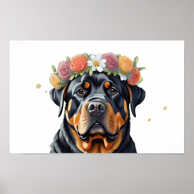 Póster Corona de flores Rottweiler (Frente)