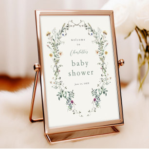 Póster Corona de flores silvestres Bienvenida en la fiest