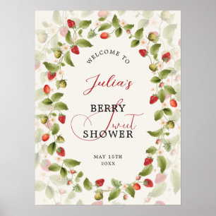 Póster Corona de flores silvestres de fresa dulce roja pa