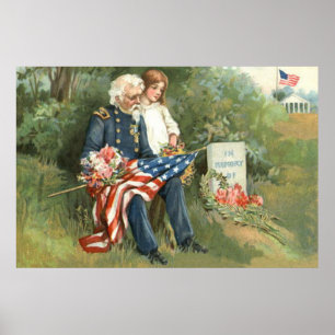 Póster Corona de la bandera de EE. UU. Cementerio Lápida
