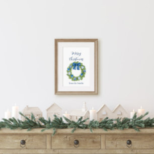 Póster Corona de Navidad azul y blanca al estilo Chinoise