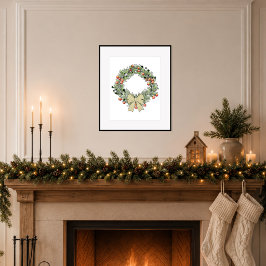 Póster Corona de Navidad botánica