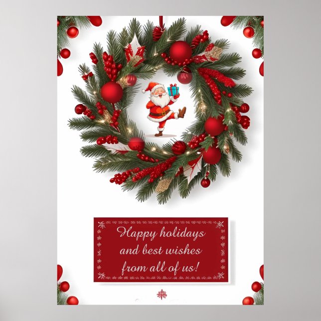Póster Corona de Navidad decorativa con adornos rojos (Frente)
