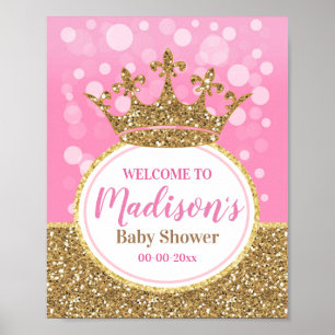 Póster Corona de princesa rosa Bienvenido Signo de bienve