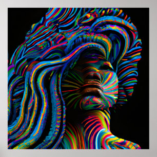 Póster Corona de reina de melanina negra en negro