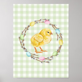 Póster Corona de sauce verde y colorida de Pascua con pol