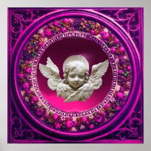 PÓSTER CORONA FLORAL ROSA ÁNGEL DEL RENACIMIENTO FLORENTI