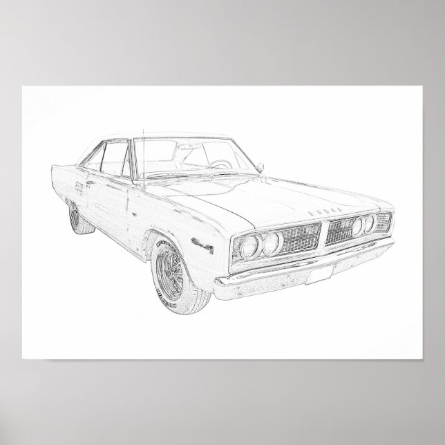 Póster Coronet Mopar de perro negro y blanco (Frente)