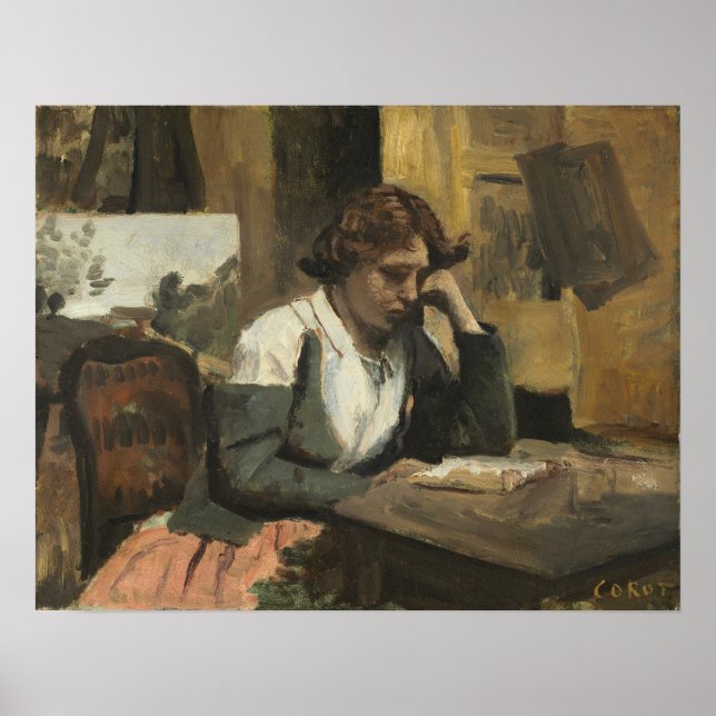 Póster Corot - Chica joven leyendo (Frente)