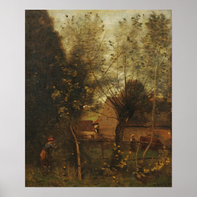 Póster Corot - Escena de granja (Frente)