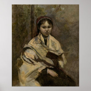 Póster Corot - Joven Chica sentado con libro a mano