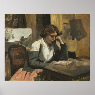 Póster Corot - Joven Leyendo